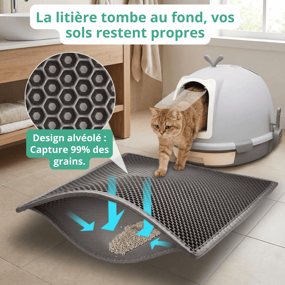 Tapis de Litière Anti-Éclaboussures pour Chat - Gardez vos sols propres !
