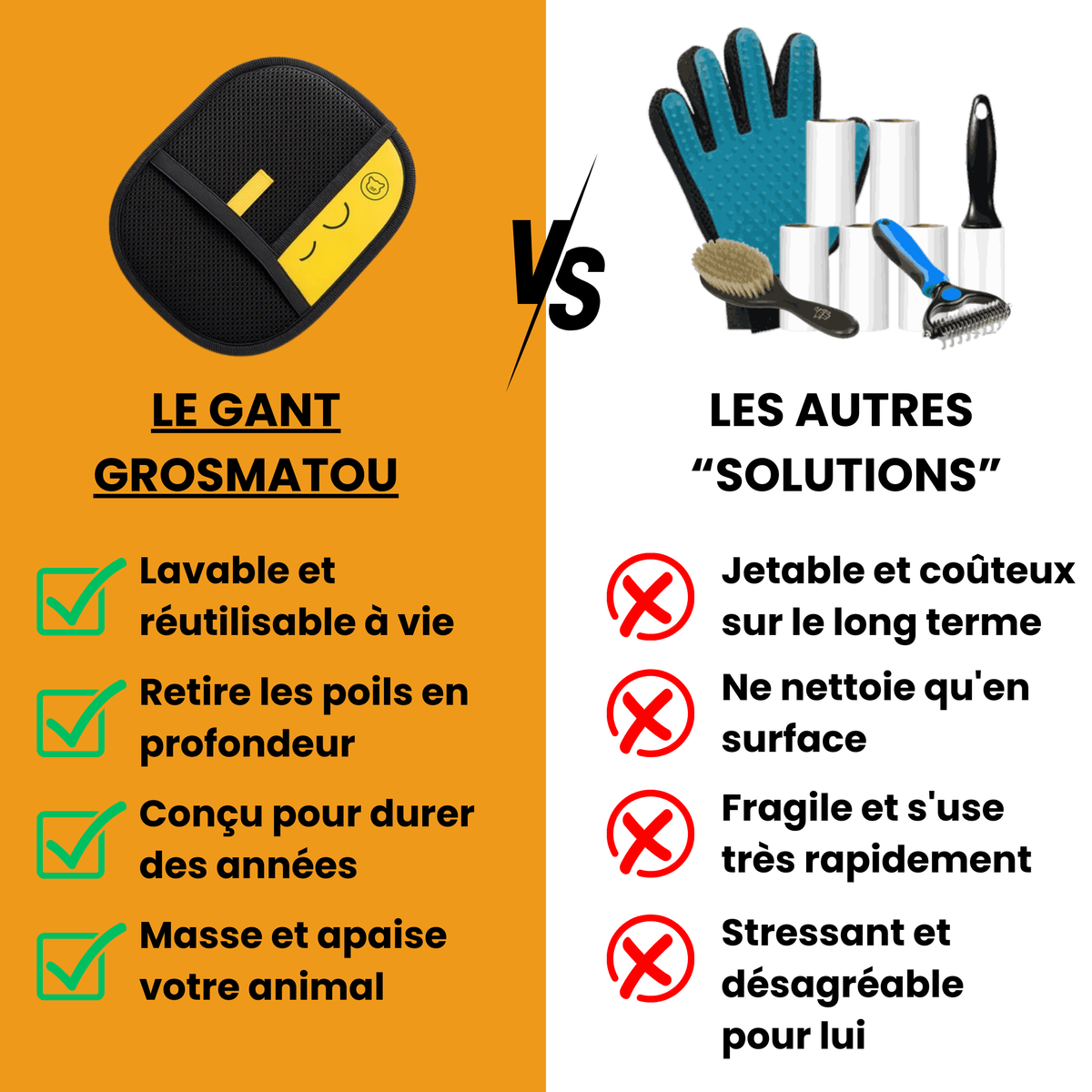 Le Gant GrosMatou — Brossez, massez et ramassez les poils sans effort